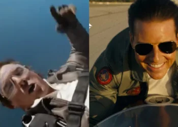 During a skydive, Tom Cruise praises 'Top Gun