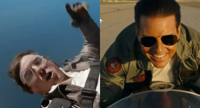 During a skydive, Tom Cruise praises 'Top Gun